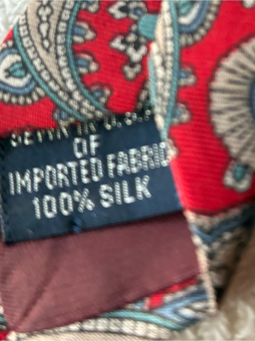 Lands' End 100% Silk Red Paisley Tie with Blue and Cream Accents - Picture 5 of 5